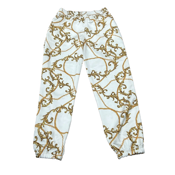 NWT Generation Love Capri Chain Print Satin Jogger in Gilded Chain White Size S - Picture 2 of 10